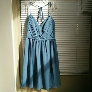 David's Bridal Steel Blue Chiffon Bridesmaid Dress